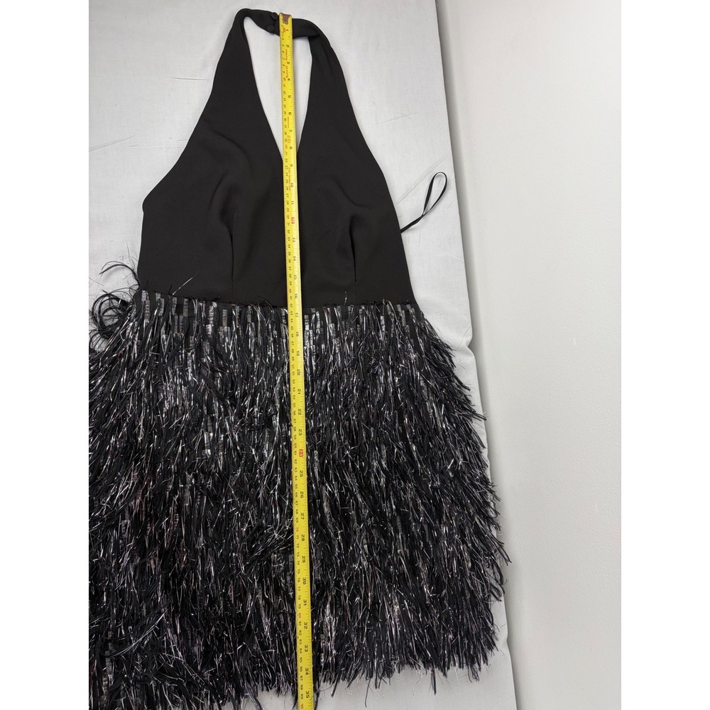 DO+BE Black Silver Tinsel Fringe Open Back Halter Mini Dress GY2191 NWT Large - Picture 11 of 13